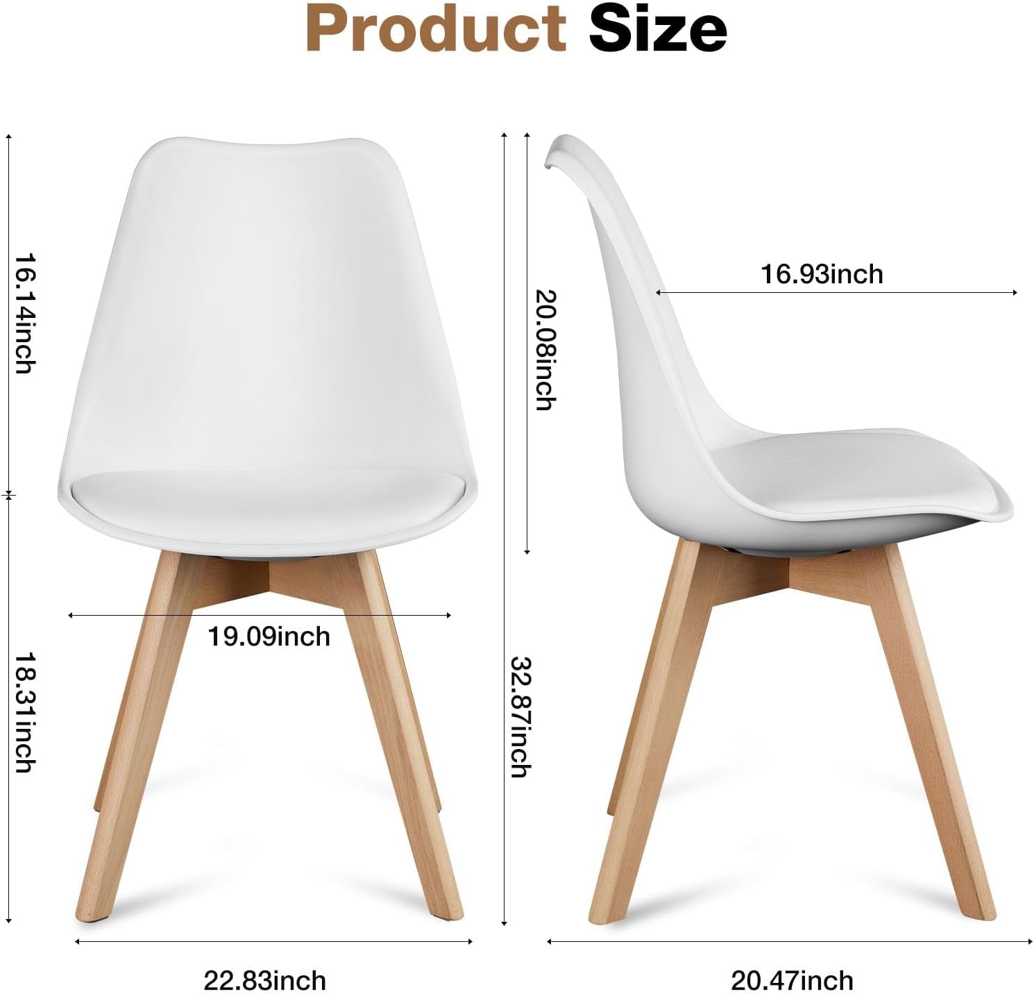 Set of 4 Dining Kitchen Mid-Century Modern Chairs with Wood Legs and PU Leather Cushion for Living Room Bedroom Outdoor Lounge, White