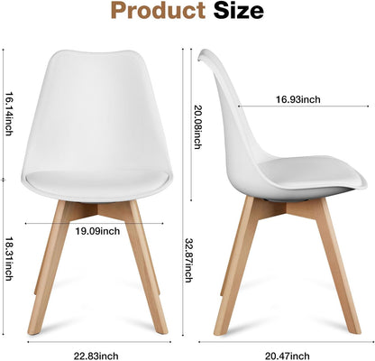 Set of 4 Dining Kitchen Mid-Century Modern Chairs with Wood Legs and PU Leather Cushion for Living Room Bedroom Outdoor Lounge, White