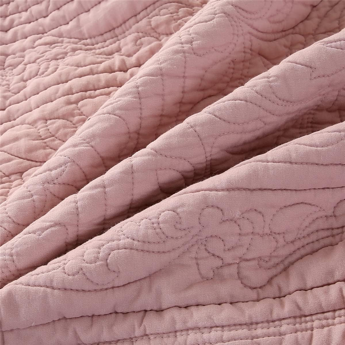 100% Cotton Quilted Pillow Sham Floral Printed Pillow Cover (Standard, Dusty Pink)