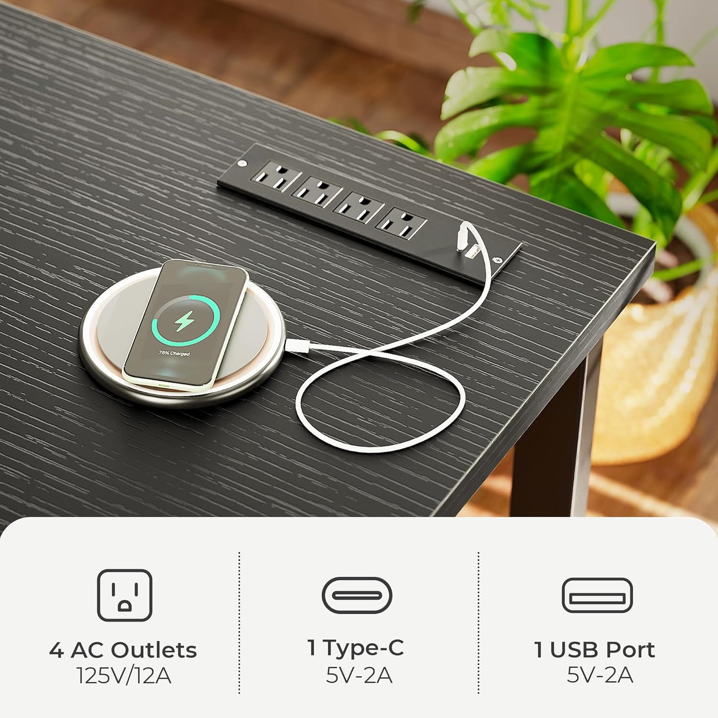 55 X 24 Inch Desk with Power Outlets & USB-C, Deeper & Thicker Desktop, Robust Metal Tubes, Computer Desk, Heavy Duty Office Desk, Work Gaming Desk for Home Office, Black