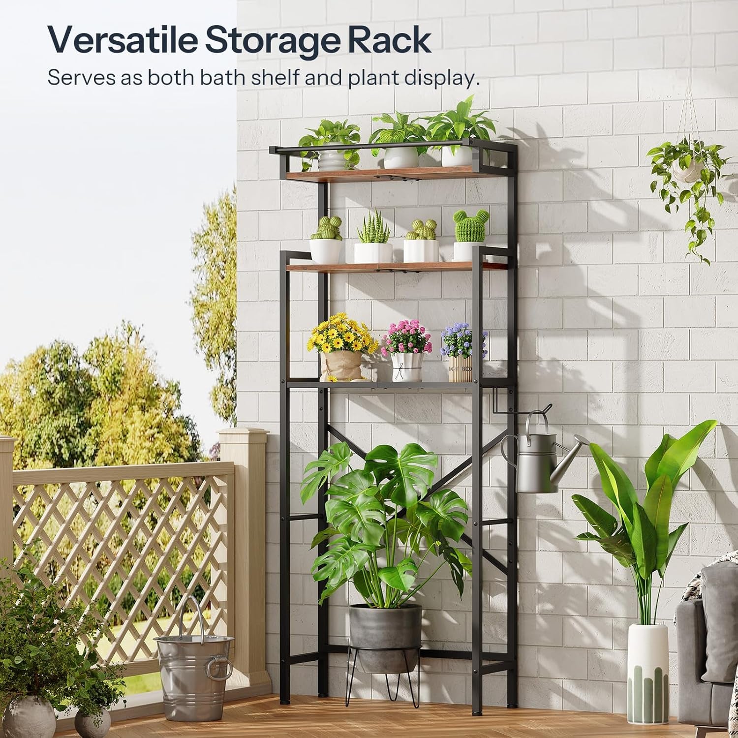 Over-The-Toilet Storage Rack, 3-Tier Bathroom Shelves above Toilet, Bathroom Organizer with Toilet Paper Hook, Laundry Room, Space Saver, Rustic Brown and Black BF21TS01