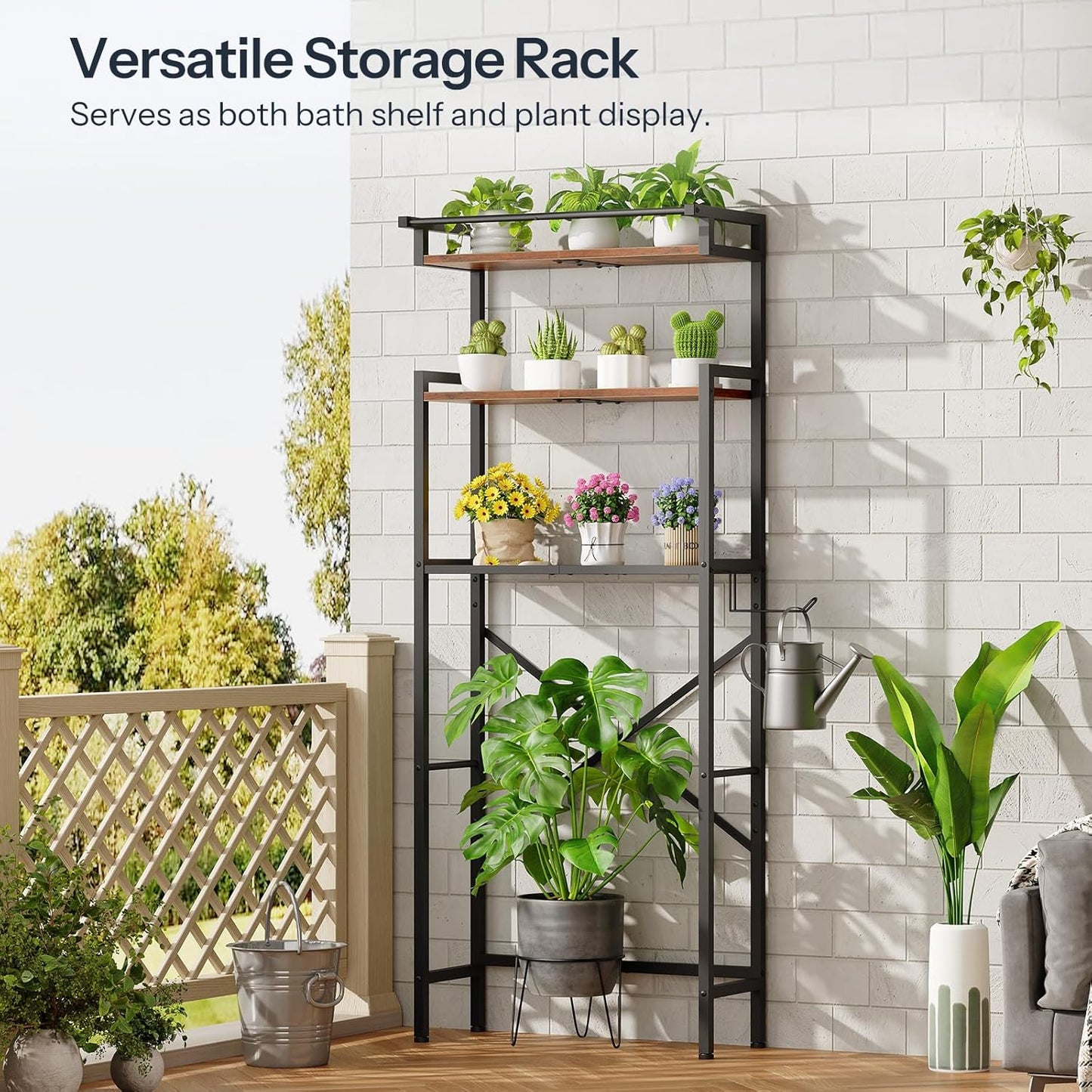 Over-The-Toilet Storage Rack, 3-Tier Bathroom Shelves above Toilet, Bathroom Organizer with Toilet Paper Hook, Laundry Room, Space Saver, Rustic Brown and Black BF21TS01