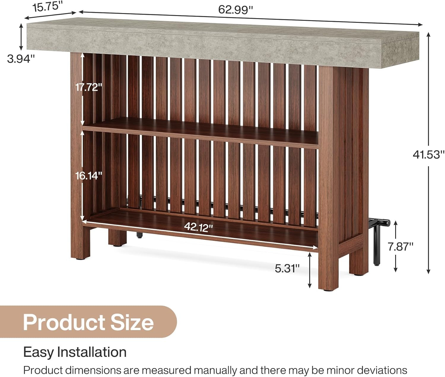 63-Inch Large Home Bar Unit, 2-Tier Kitchen Island Mini Bar Height Pub Table with Footrest, Modern Coffee Bar Cabinet for Dining Room, Bistro, Living Room