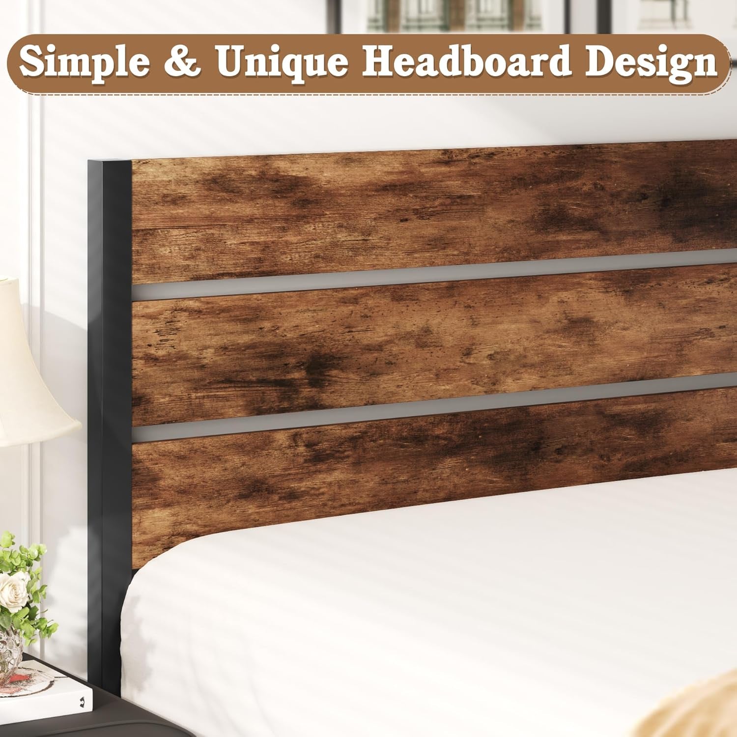 Queen Bed Frame with Headboard and Footboard, Metal Queen Bed Frame with Under-Bed Storage, All-Metal Support System, No Box Spring Needed, Easily Assemble, Rustic Brown