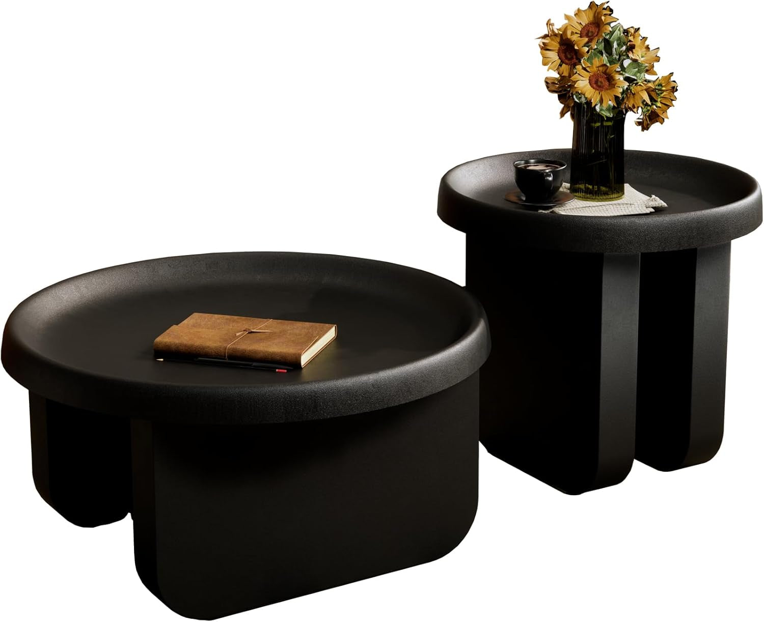 Modern round Coffee Table,Black Nesting Coffee Tables,Metal Center Table,Unique Circle Coffee Table for Living Room(Black, Great Circle：29.1 X 16.5（In）