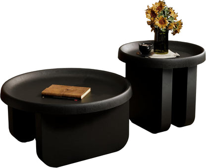 Modern round Coffee Table,Black Nesting Coffee Tables,Metal Center Table,Unique Circle Coffee Table for Living Room(Black, Great Circle：29.1 X 16.5（In）