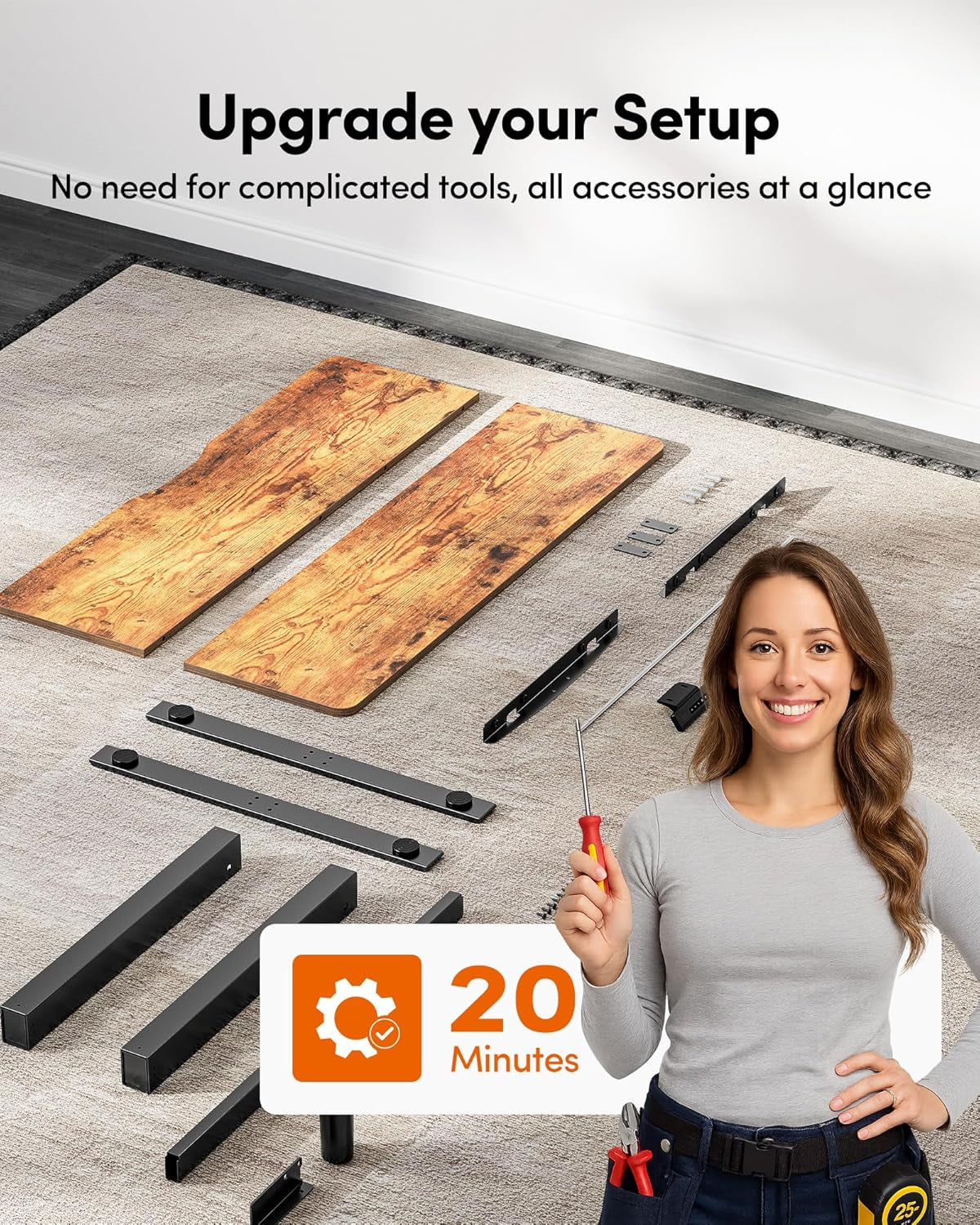 Electric Standing Desk, 48 X 24 Inches Height Adjustable Stand up Desk, Sit Stand Home Office Desk, Computer Desk, Rustic Brown