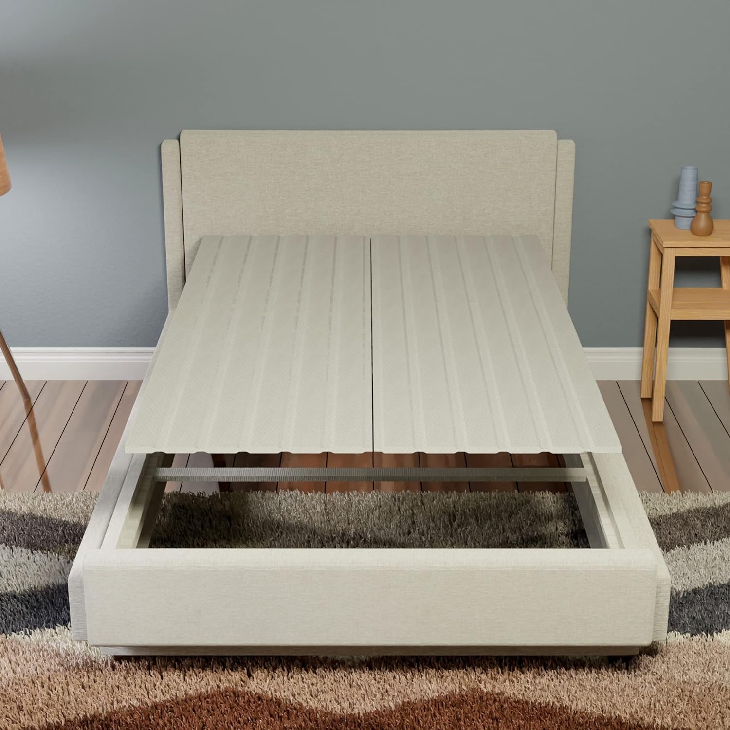 , 0.75-Inch Vertical Mattress Support Wooden Bunkie Board/Bed Slats with Cover, King, Grey