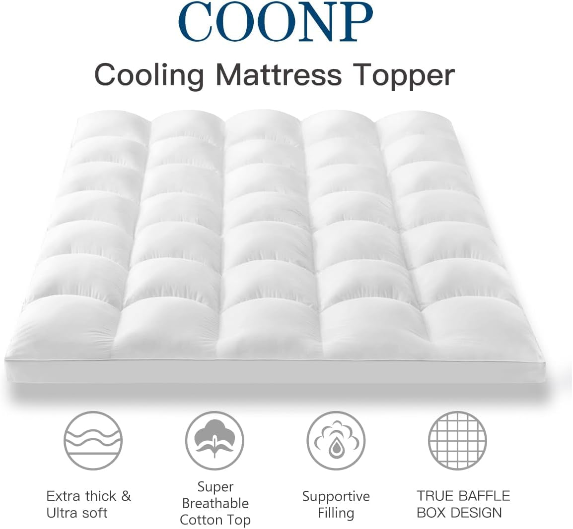 King Mattress Topper, Extra Thick Pillowtop, Cooling Plush Mattress Pad Cover Cotton Top Bed Topper Protector with 8-21 Inch Deep Pocket