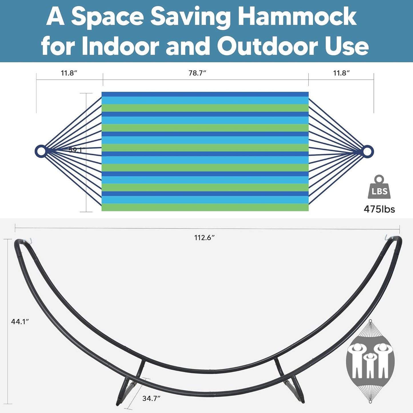 Hammocks Standing Patio Hammock, Portable Hammock with Stand Foldable, Patent Pending, Blue Green