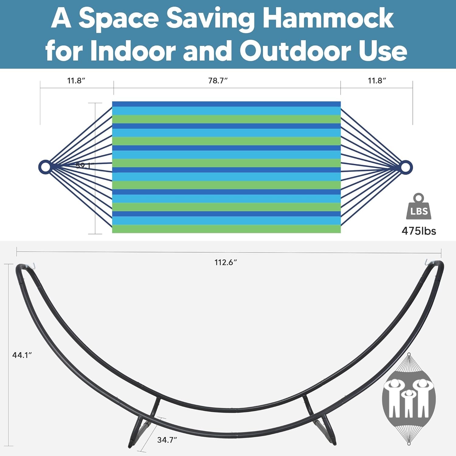 Hammocks Standing Patio Hammock, Portable Hammock with Stand Foldable, Patent Pending, Blue Green