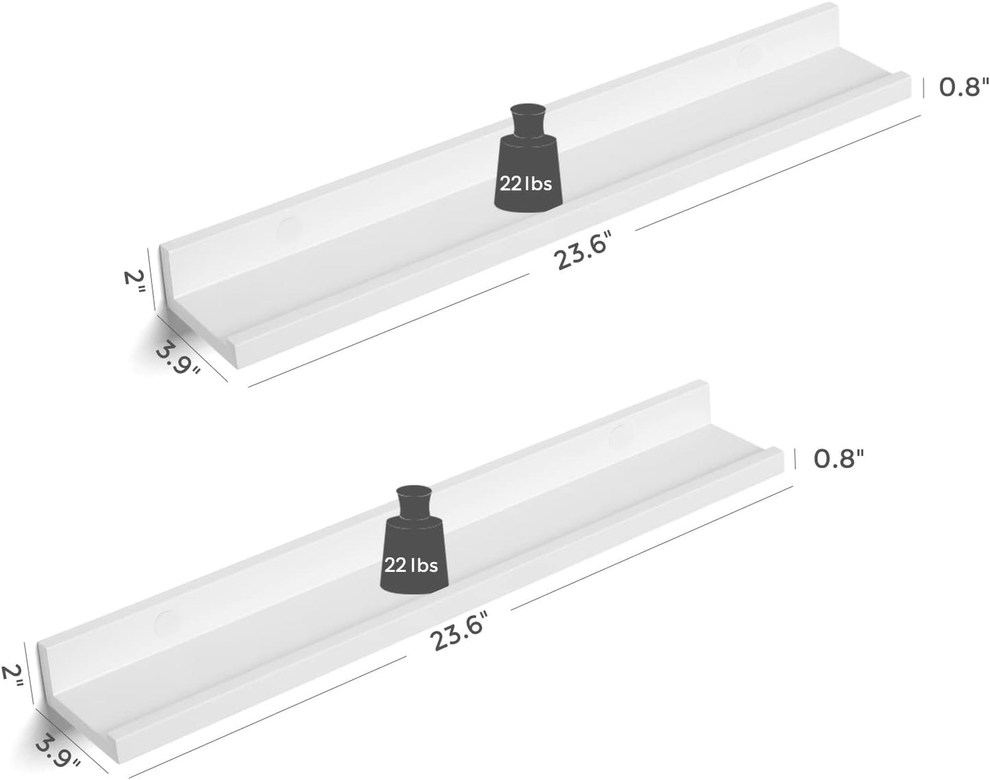 Floating Shelves Set of 2, Wall Shelves Ledge 23.6 X 3.9 Inches with Front Edge, for Picture Frames, Books, Spice Jars, Living Room, Bathroom, Kitchen, Easy Assembly, White ULWS60WT