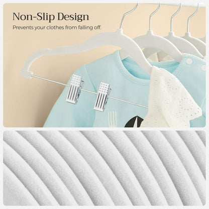 30 Packs Baby Pants Hangers with Clips, Kids Hangers with 6 Clothes Dividers, Non-Slip Children’S Clothes Hanger, White UCRF013W30