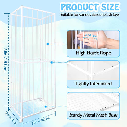 Stuffed Animal Storage, Metal Tube Extra Large Toy Storage Organizer with Brake Wheels, Stuffed Animal Holder Zoo Organizer for Nursery Playroom Kids Room White(61” X 23.6”X 16.5”)