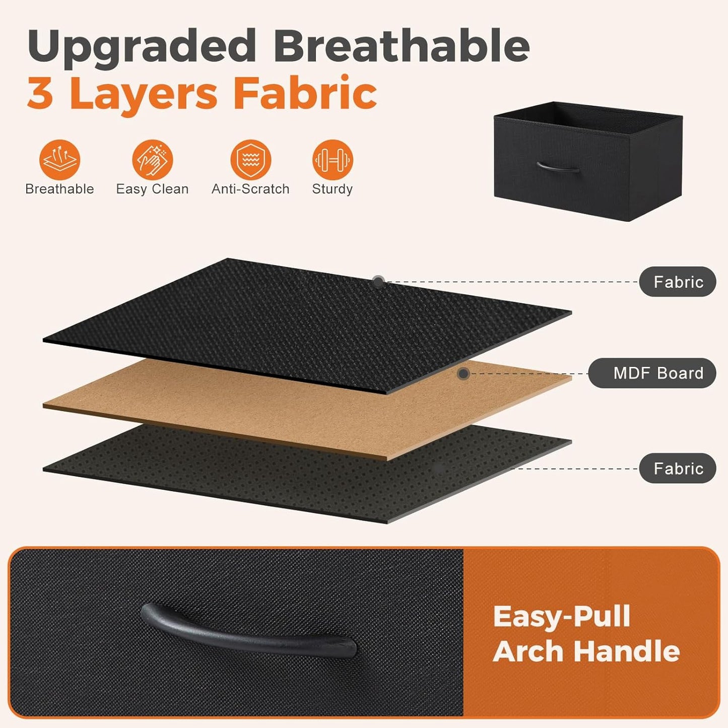 Fabric Storage Tower Dresser with 7 Drawers TV Stand Organizer Sturdy Steel Frame Wood Top for Closet Bedroom Hallway,Black