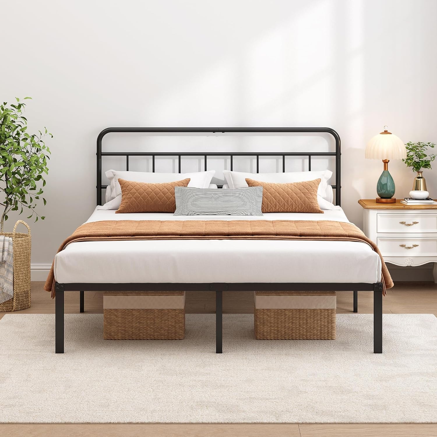 Queen Bed Frame with Classic Headboard,Strong Metal Slats Support,Under Bed Storage Space,No Box Spring Needed,Easy to Assemble,Black