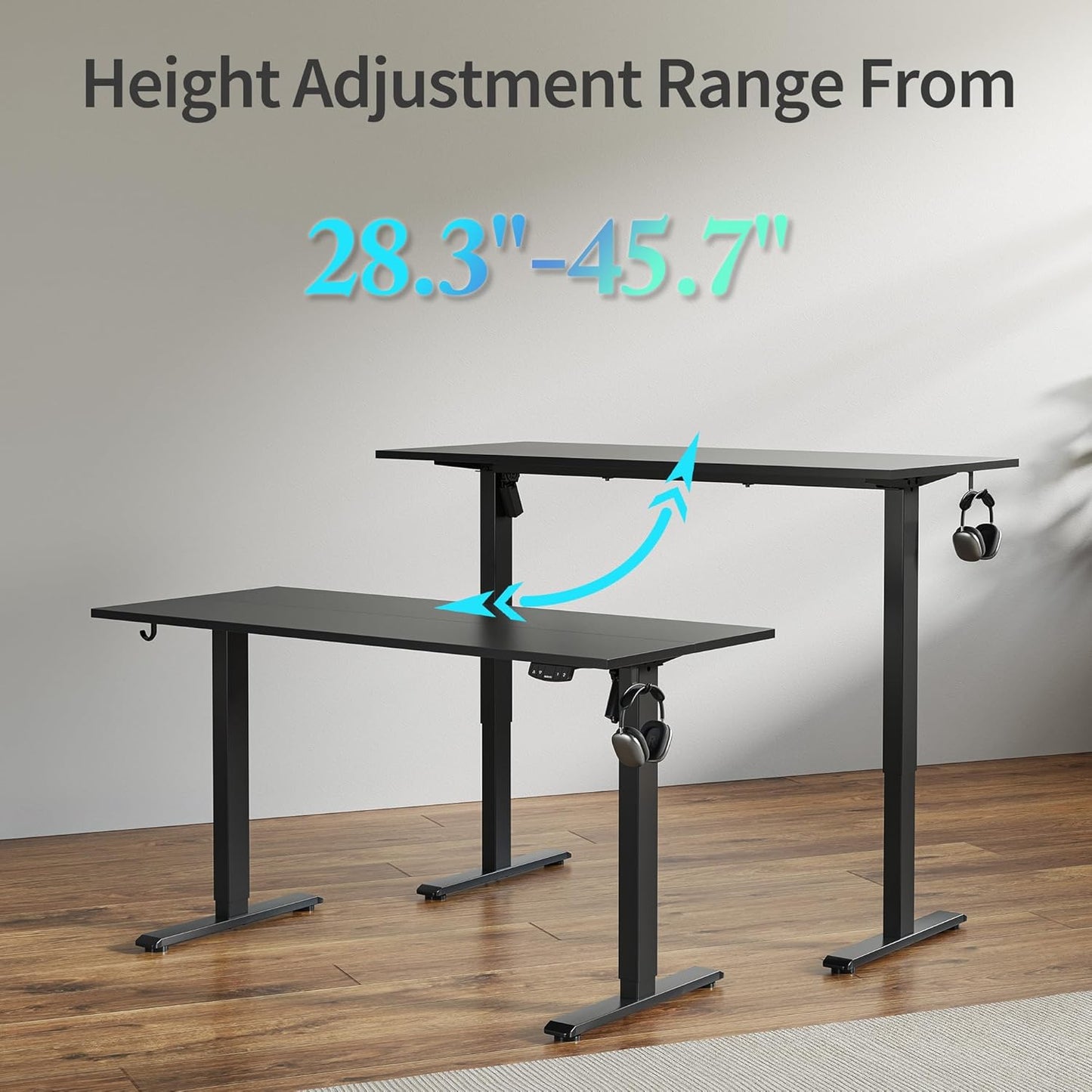 Electric Standing Desk, 48 X 24 Inches Height Adjustable Desk, Sit Stand up for Work Office Home, Ergonomic Rising Gaming Computer Table with Memory Preset, Black