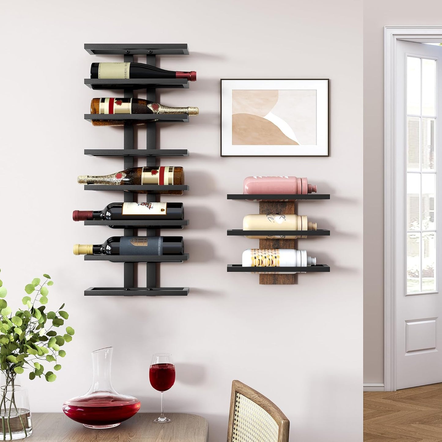8 Tier Wall Mount Wine Rack, Wall Racks for Wine Bottles Display and Storage, Hanging Bottle Organizer for Living Room, Dining Room, Wine Cellar, Bar, Black
