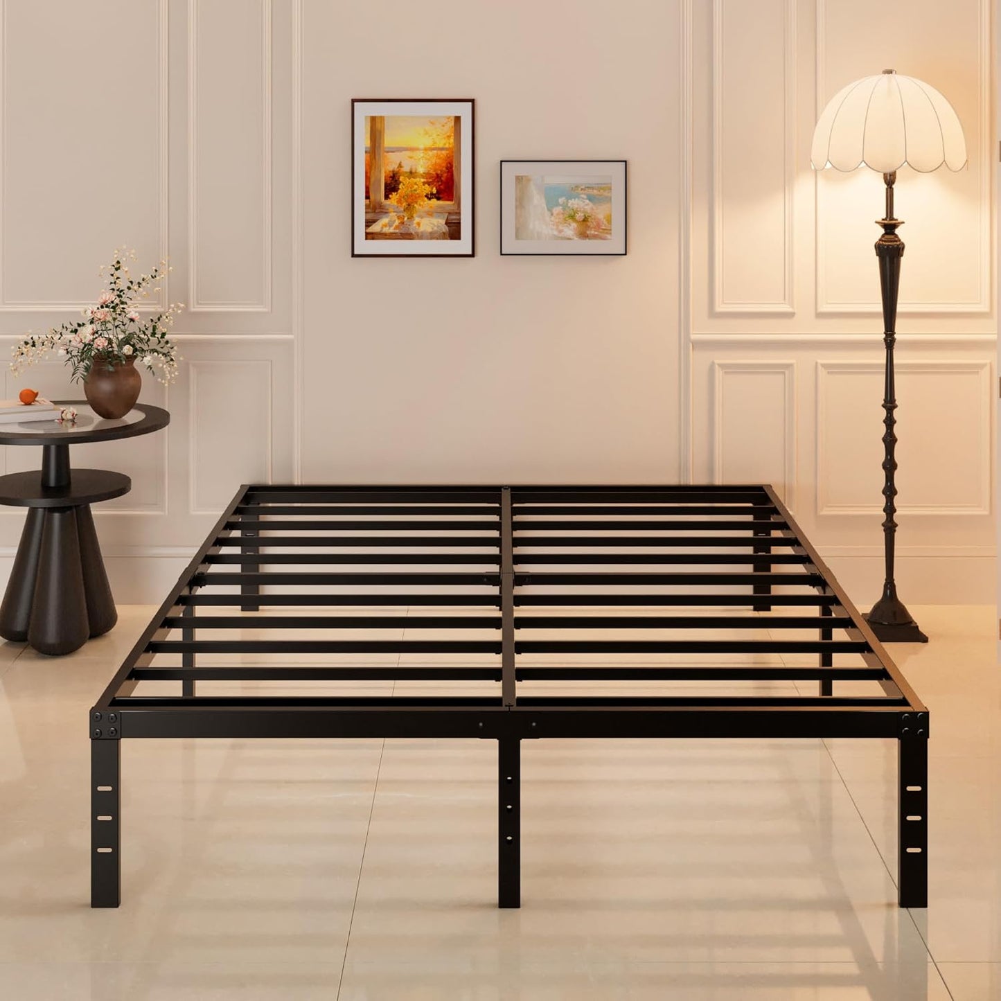 14 Inch Metal Bed Frame Queen Size No Box Spring Needed, Heavy Duty Platform Support up to 3000 Lbs, Easy Assembly, Noise Free, Black