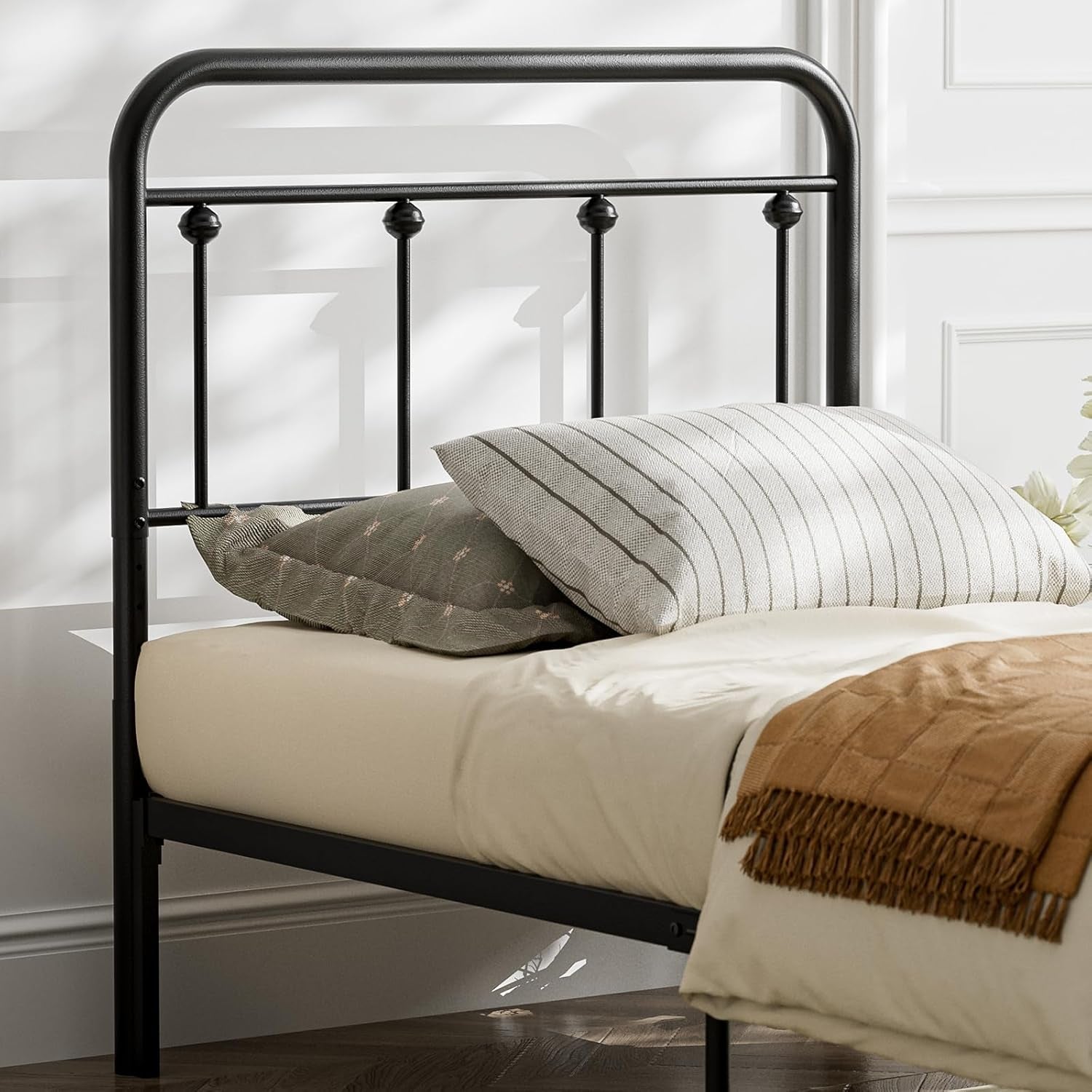Twin Size Metal Headboard Only,Adjustable Height, Farmhouse Victorian Style,Black