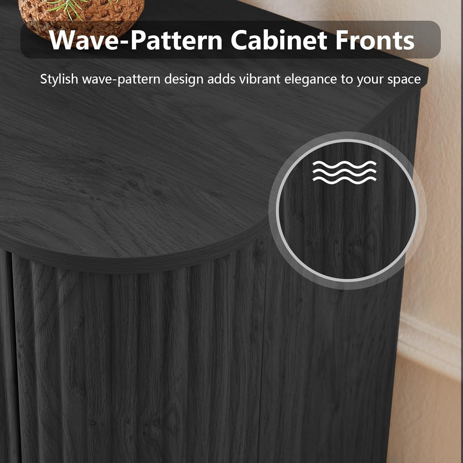 64" Fluted TV Stand for Tvs up to 75 Inch, Entertainment Center with Storage Cabinet and Drawer, Wood TV Console Television Furniture with Adjustable Shelf, Media Console for Living Room, Bedroom