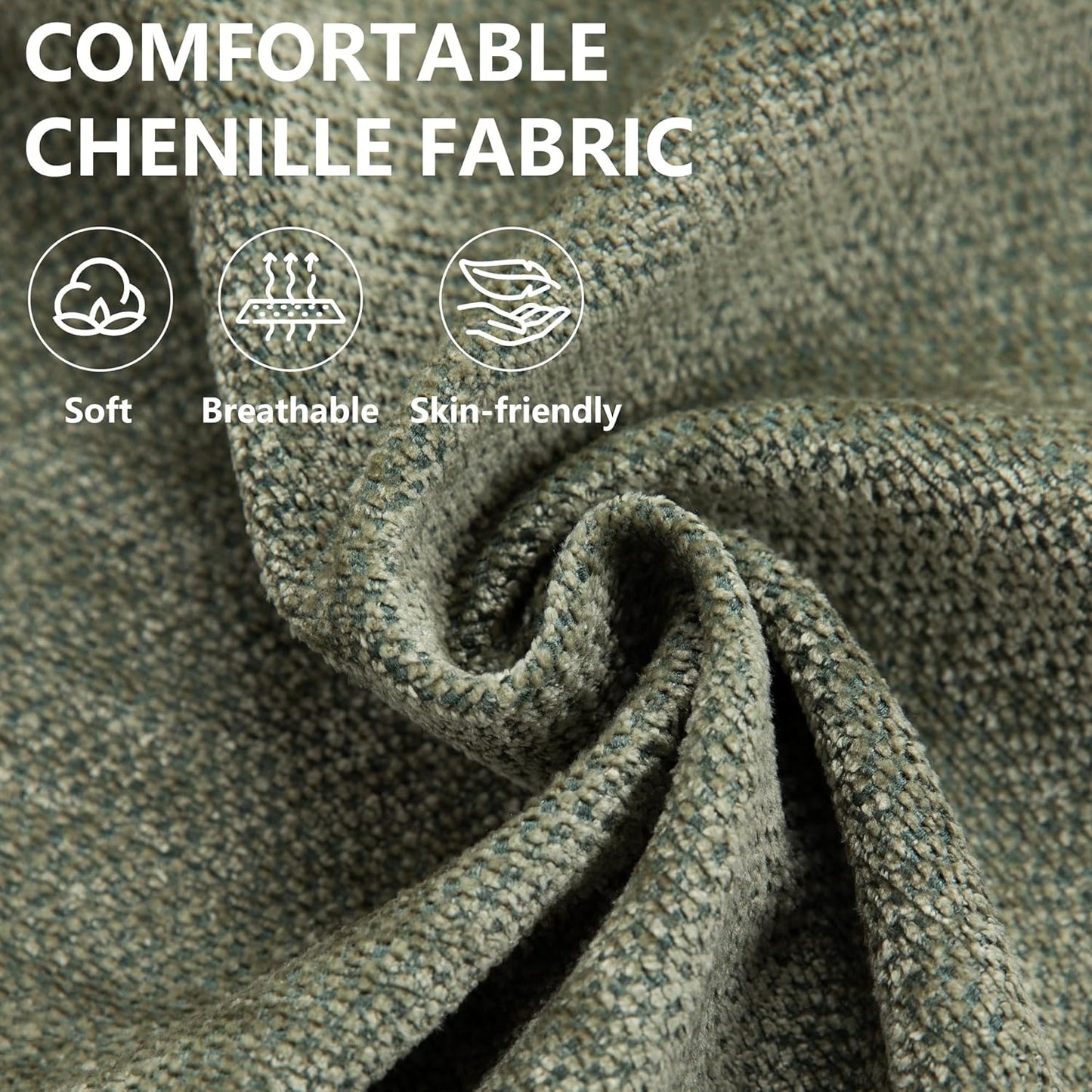 57.5" Oversized Chaise Lounge with Ottoman Indoor, Oversized Reading Chair with Ottoman & Sofa Bed, Green Chenille Upholstered Comfy Sleeper Chair for Living Room, Bedroom, Office