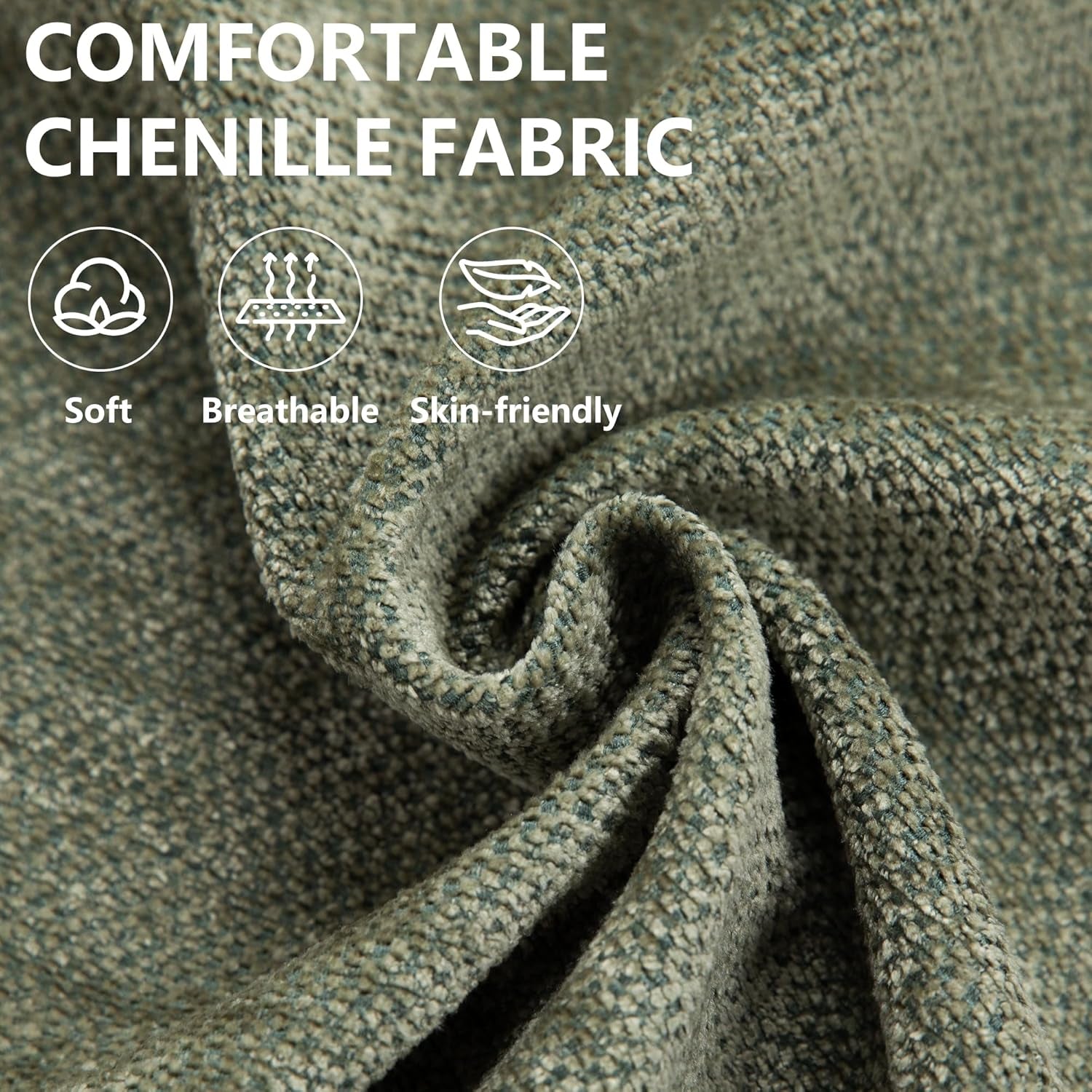 57.5" Oversized Chaise Lounge with Ottoman Indoor, Oversized Reading Chair with Ottoman & Sofa Bed, Green Chenille Upholstered Comfy Sleeper Chair for Living Room, Bedroom, Office