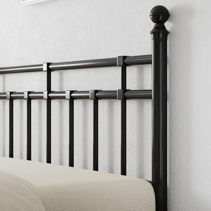 King Metal Bed Frame with Vintage Headboard and Footboard, Farmhouse King Size Bed Frame, under Bed Storage, No Box Spring Needed, Noise-Free, Black