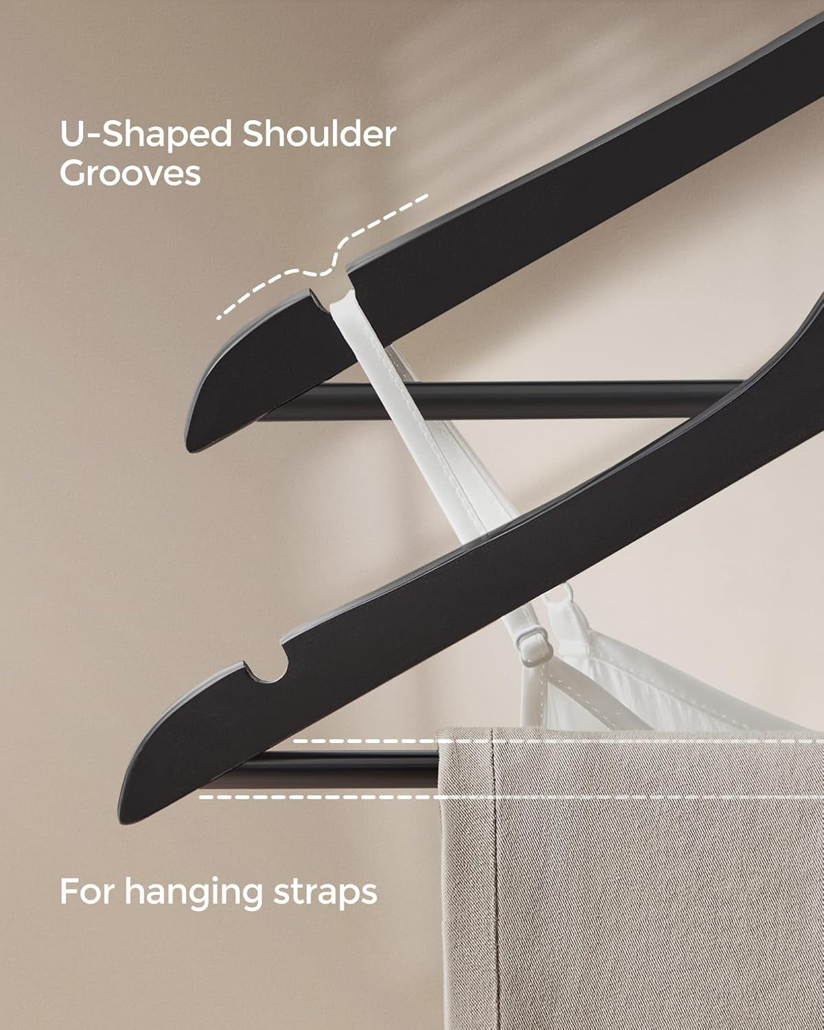 Wooden Hangers, 20-Pack Wood Coat Hangers with Shoulder Notches, Swivel Hook, Non-Slip for Jackets, Shirts, Suits, Black and Silver UCRW02B-20