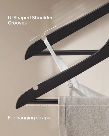 Wooden Hangers, 20-Pack Wood Coat Hangers with Shoulder Notches, Swivel Hook, Non-Slip for Jackets, Shirts, Suits, Black and Silver UCRW02B-20