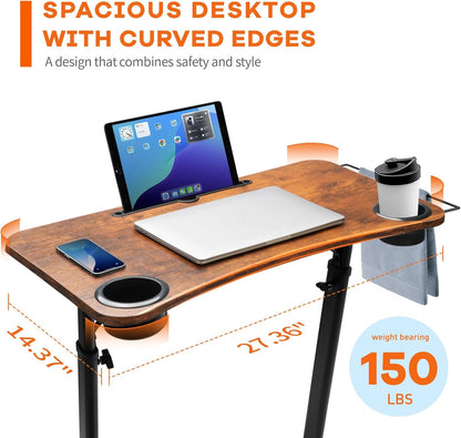 Treadmill Desk, Small Standing Desk for Walking Pad, 30-47 Inch Adjustable Height Walking Pad Stand for Treadmill, Portable Standing Table for Bike and Home Office Work - Brown
