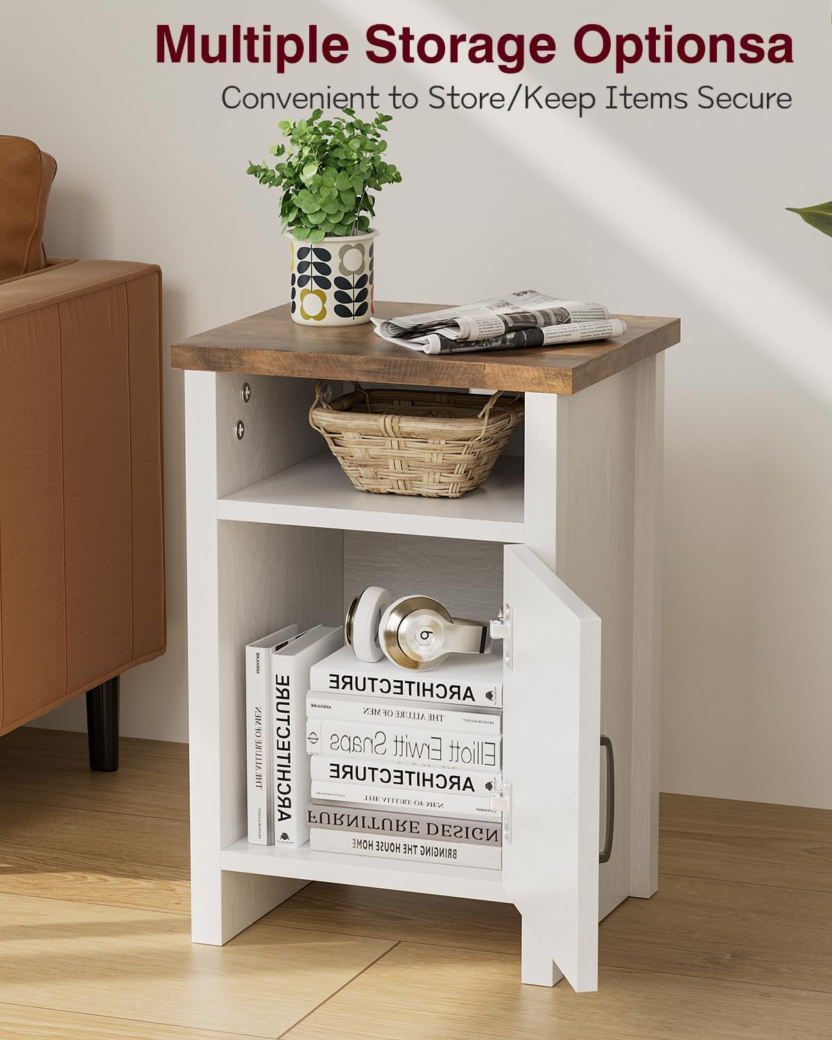 Farmhouse Modern Nightstand with Shelf and Barn Door, Set of 2 for Bedroom, White