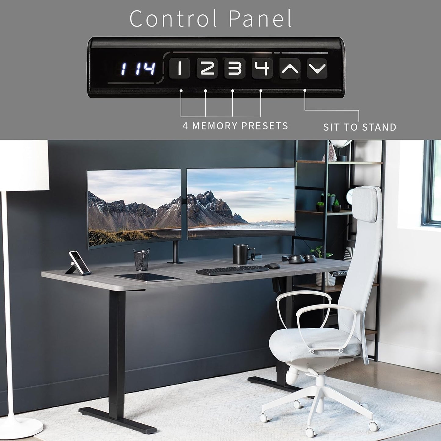 Electric 71 X 30 in Standing Desk, Memory Height Adjustment, 1B Series, Reclaimed Wood Top Gray Frame, DESK-KIT-1G7P