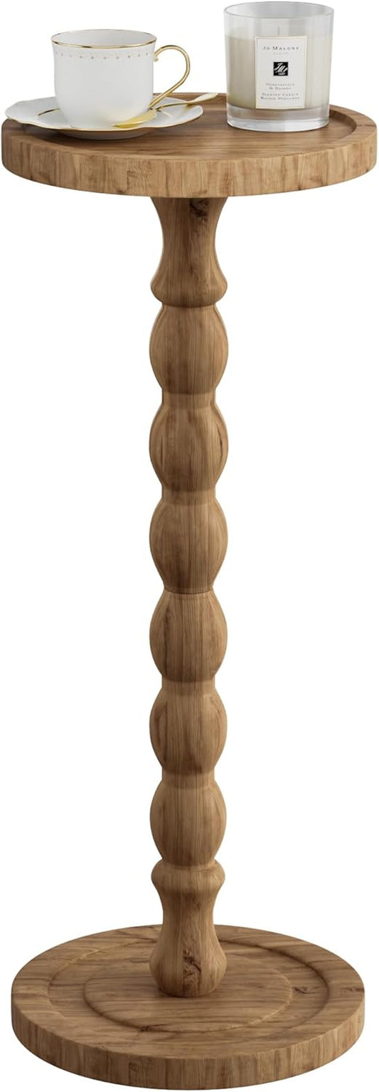 Small Side Table, Rubberwood‌ Drink Table for Small Spaces, Solid Wood Pedestal Coffee Tables, round End Tables for Living Room, Sofa Couch, Bedroom, Corners, and Office (Brown, 9.4 Inch)