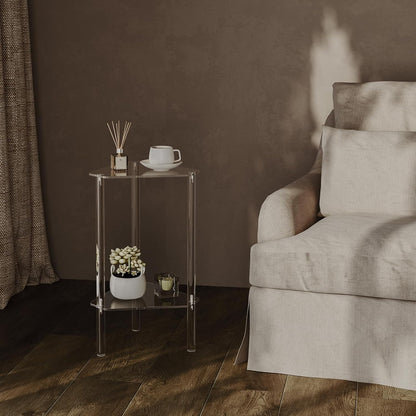 Clear Acrylic Triangle End Table, Corner Side Table for Small Spaces, Small Accent Table for Living Room, Bedroom and Balcony, Easy Assembly