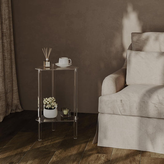 Clear Acrylic Triangle End Table, Corner Side Table for Small Spaces, Small Accent Table for Living Room, Bedroom and Balcony, Easy Assembly