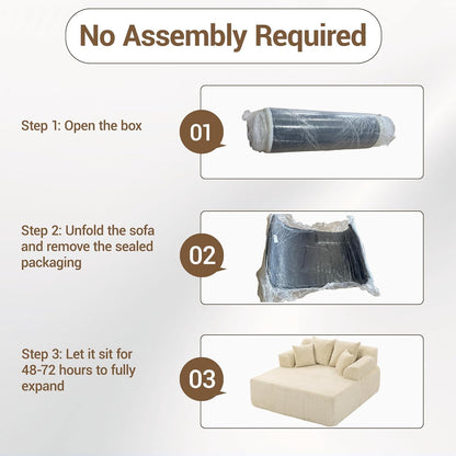 58" Chaise Lounge Chair Indoor, Beige - Oversized Corduroy Boneless Sleeper Sofa Bed with Armrests and 4 Pillows, No Assembly for Living Room