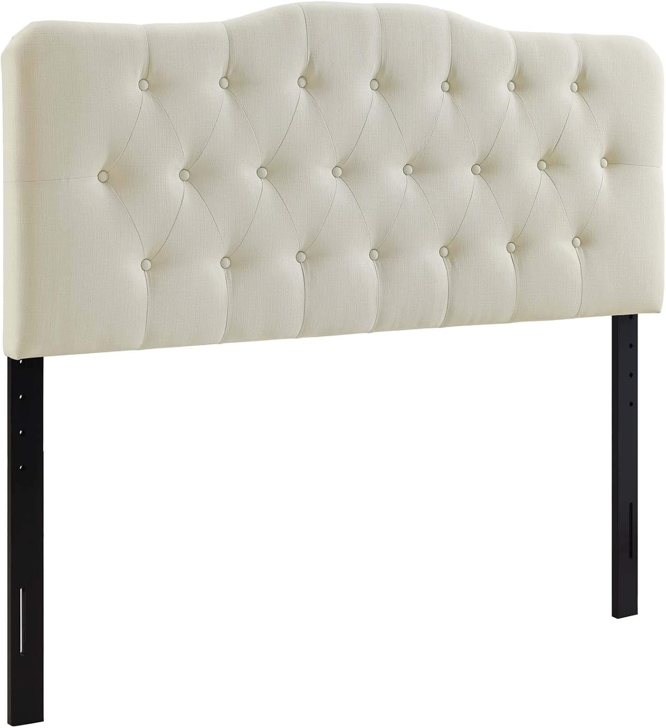 Annabel Tufted Button Linen Fabric Upholstered Queen Headboard in Ivory