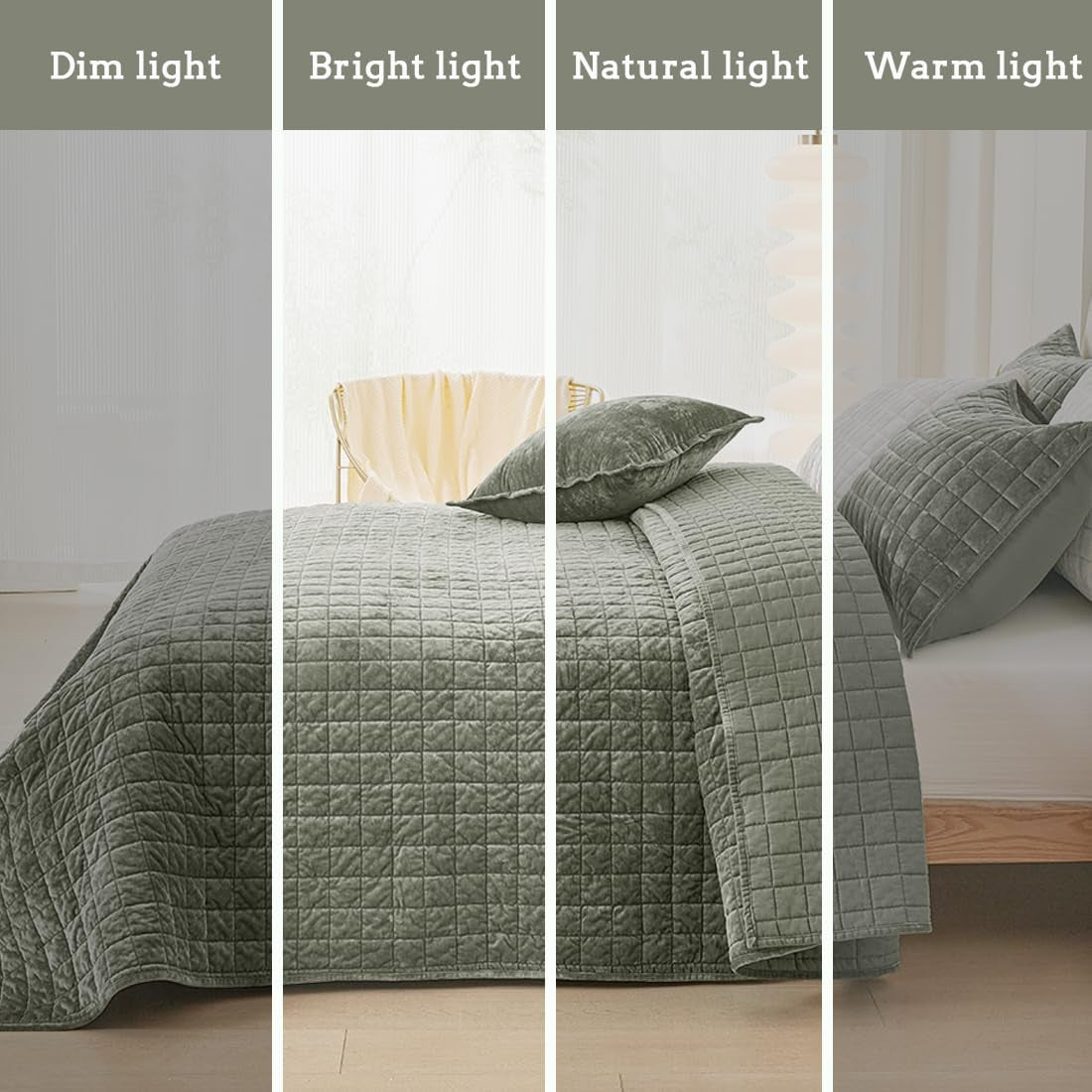 Quilt Set Oversized King Size 120X120 Luxurious Velvet Bedding Sets with 2 Pillow Shams 20X36 3 Pieces Ultra Soft Quilted Bedspread Coverlet Comforter for All Season,Army Green