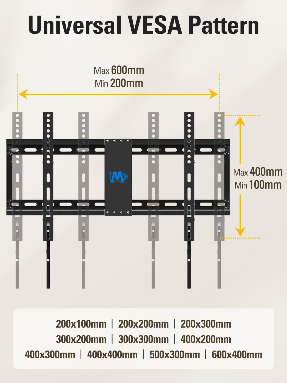 TV Wall Mount for Most 37-75 Inch Tvs, Universal Tilt TV Mount Fit 16", 18", 24" Stud with Loading Capacity 132Lbs, Max Vesa 600 X 400Mm, Low Profile Flat Wall Mount TV Bracket