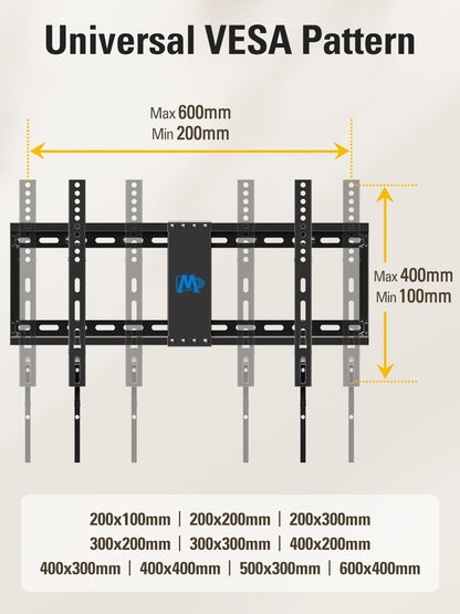 TV Wall Mount for Most 37-75 Inch Tvs, Universal Tilt TV Mount Fit 16", 18", 24" Stud with Loading Capacity 132Lbs, Max Vesa 600 X 400Mm, Low Profile Flat Wall Mount TV Bracket