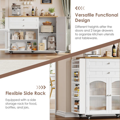 Kitchen Island with Storage, Rolling Kitchen Island on Wheels with Wood Drop Leaf Countertop, Island Table Bar Cart with Spice Towel Rack Portable Kitchen Table Kitchen Carts on Wheels