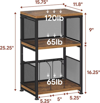 Record Player Stand, 3 Tiers Side Table, Turntable Stand with Vinyl Record Storage, Hold up to 100 Albums, Rustic Brown