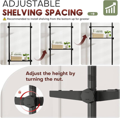 over the Toilet Storage Shelf, 4 Tier Bathroom Organizer Shelves with 64-124Inch(H) 15-27Inch(W) Adjustable No Drilling Tension Mounting, Black Space Saver Bathroom Shelf Rack above Toilet