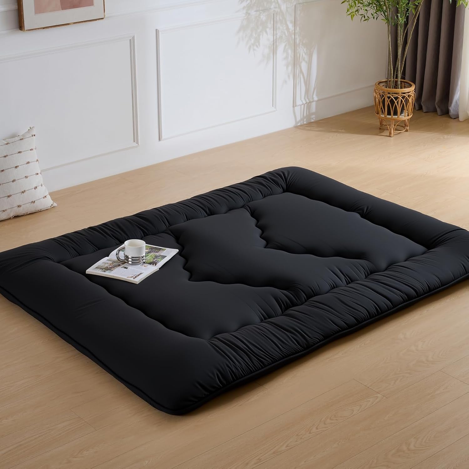 Japanese Floor Mattress, 3.5" Thicken Futon Mattress Tatami Mat, High Density Foam Support for Adult Kids Sleep, Portable Futon Sofa Bed for Camping, Pet Mat, Twin 80"X 39"（Black）