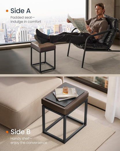 LUIZ Collection - Ottoman Footstool, Rectangle Ottoman, Vanity Chair Stool, Footrest, Reversible Top, Side Table, Max. Load 660 Lb, Bedroom Living Room Entryway, Walnut Brown ULOM079K01