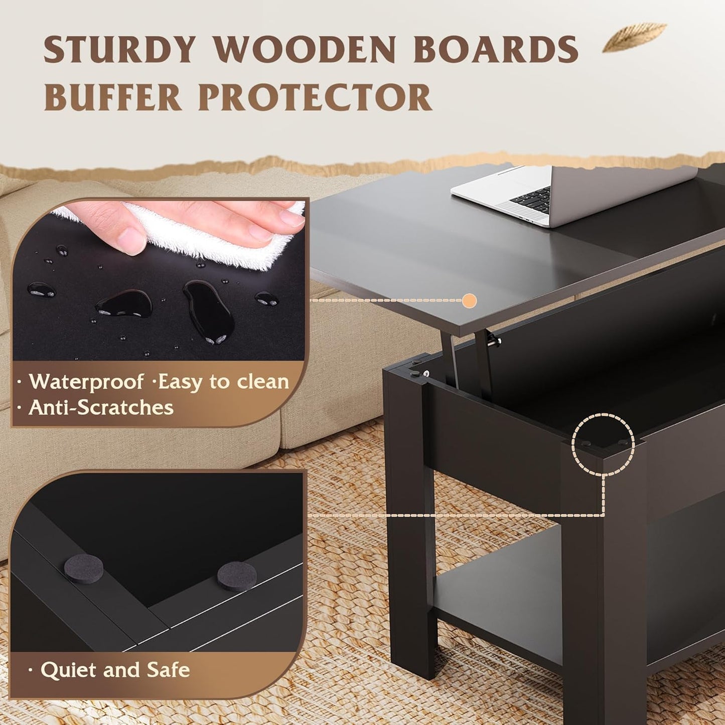 Coffee Table, 39" Lift Top Coffee Table with Hidden Compartment, Storage Shelf and Lifting Top for Home Living Room, Office and Reception Room, Black