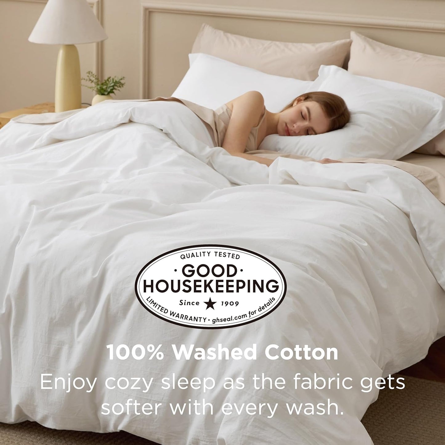 Bedsure 100% Washed Cotton Duvet Cover King Size - Natural White Minimalist Bedding Set Linen like - Purewoven Plain Simple & Soft Comforter Cover for All Seasons (Natural White, King, 104"X90")