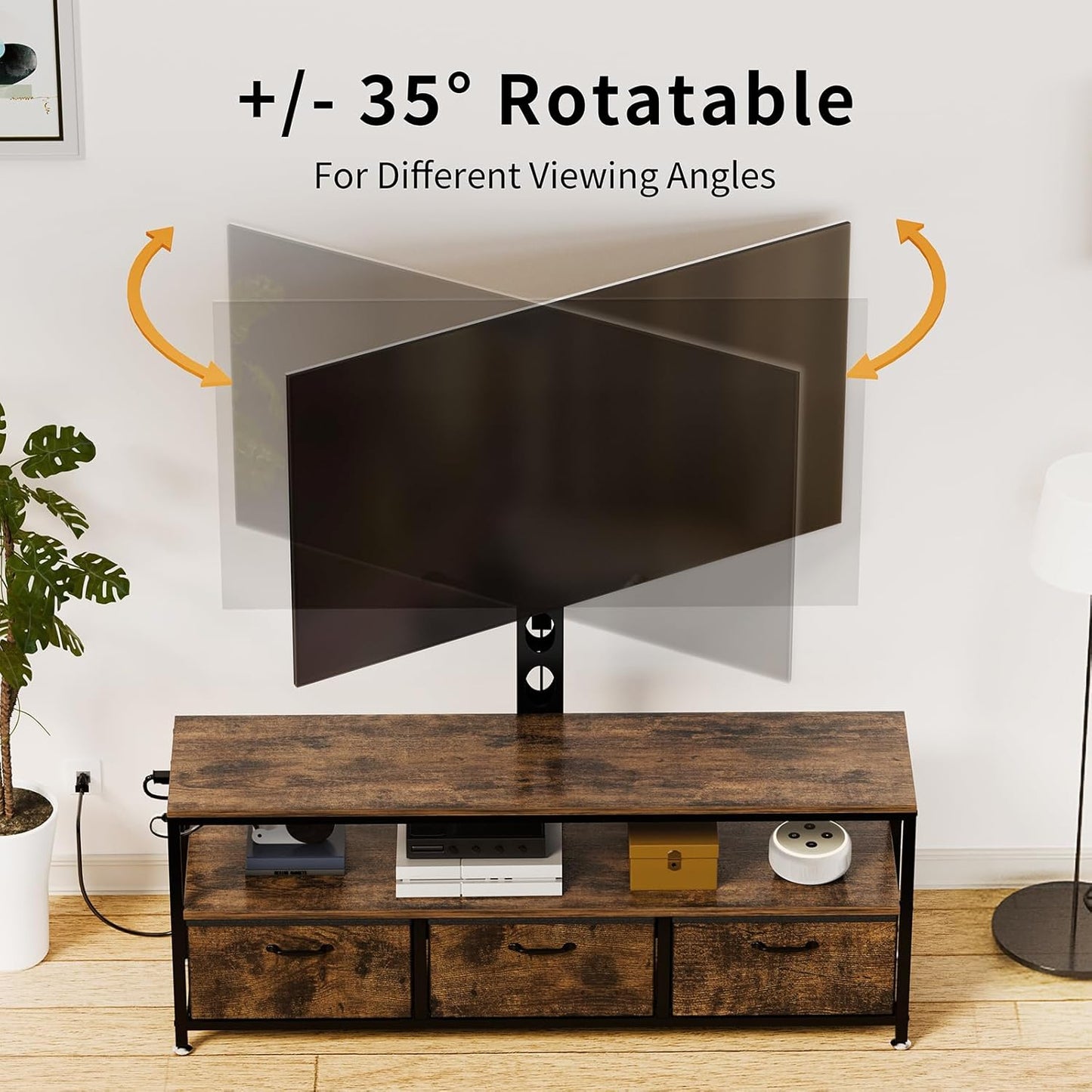 TV Stand with Mount and Power Outlet, TV Stand with Drawers Storage for Living Room Bedroom, LED Entertainment Center for 45/55/60/65 Inch, Height Adjustable Media Console, Rustic