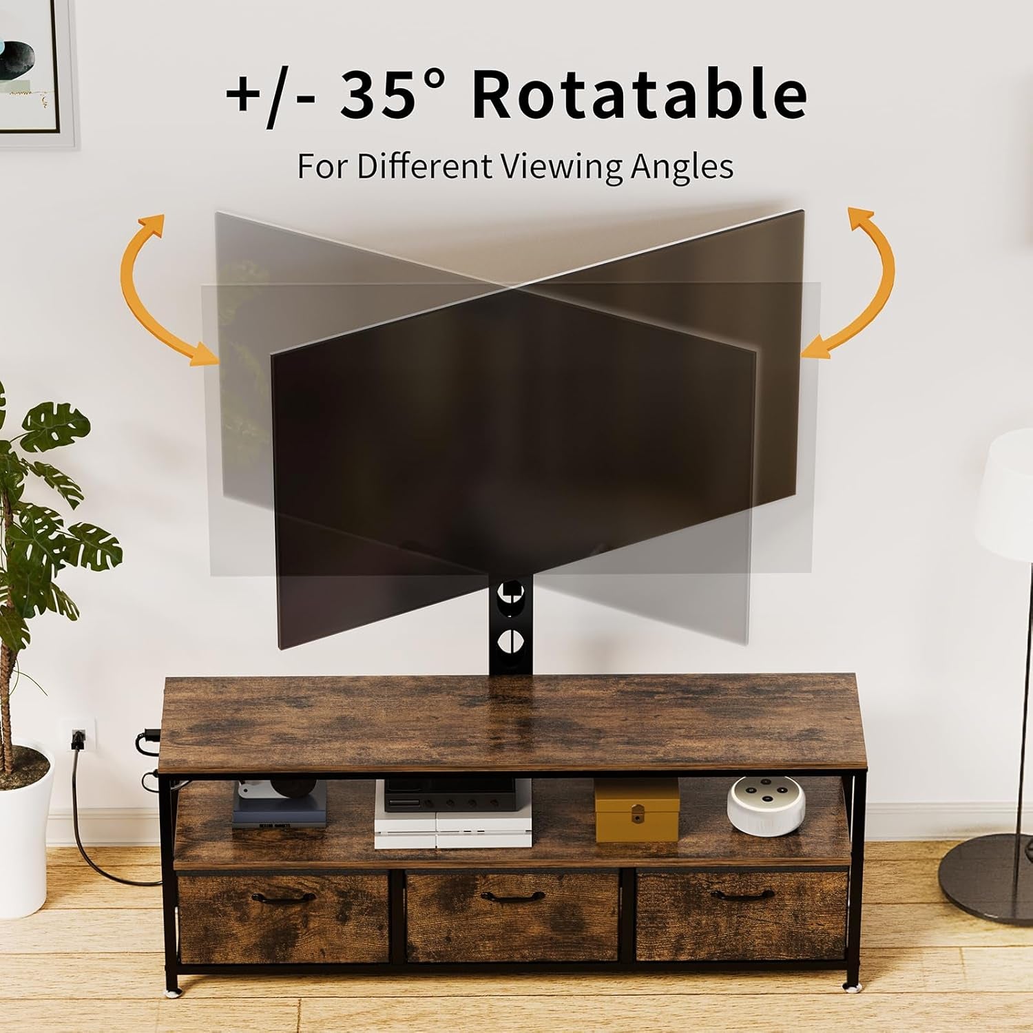 TV Stand with Mount and Power Outlet, TV Stand with Drawers Storage for Living Room Bedroom, LED Entertainment Center for 45/55/60/65 Inch, Height Adjustable Media Console, Rustic